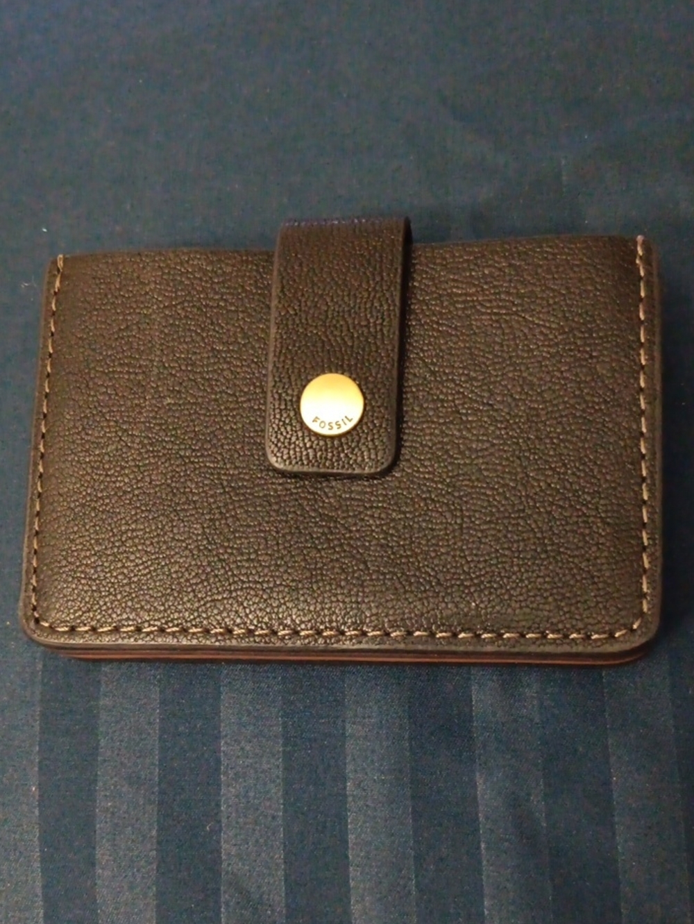 Fossil Dark Brown Leather Card Holder with Gold Snap